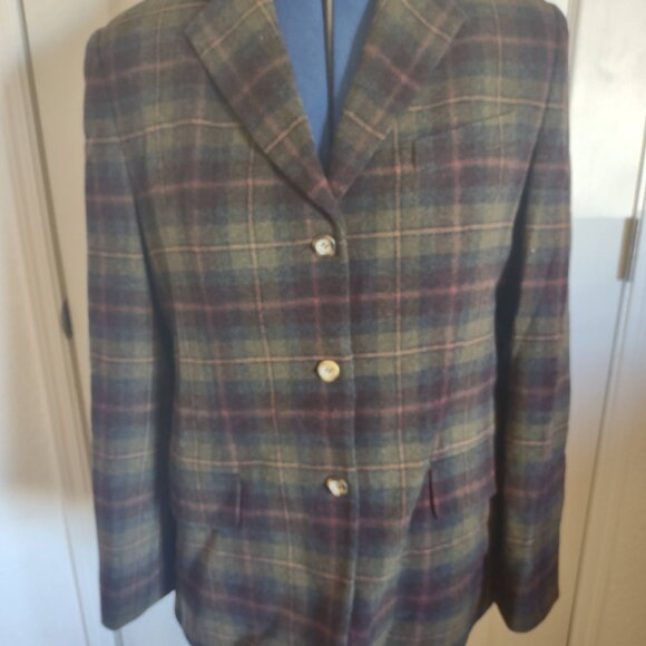 L.L.Bean Dark Plaid Wool Cashmere Jacket 14R Turkey RN71341 - Picture 1 of 14
